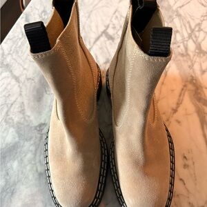 Proenza Schouler Beige and Black Suede Chelsea Boots